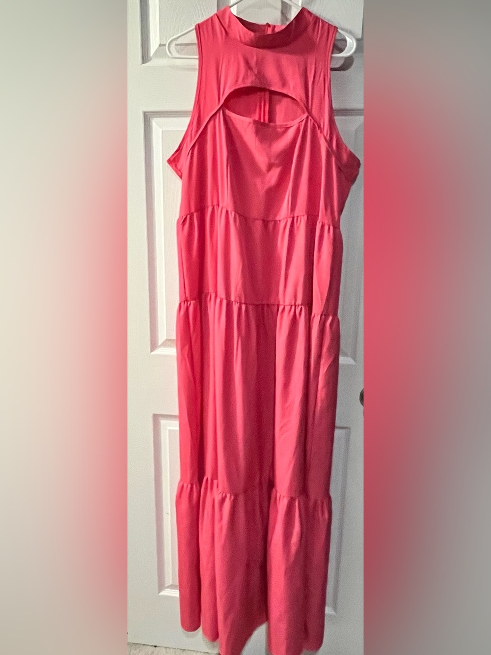 Boutique Coral Tiered Maxi Dress | Mock Neck | Sleeveless - XL (Never Worn)